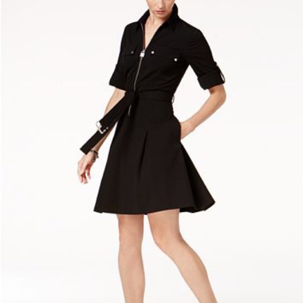Michael kors belted shirt dress in black